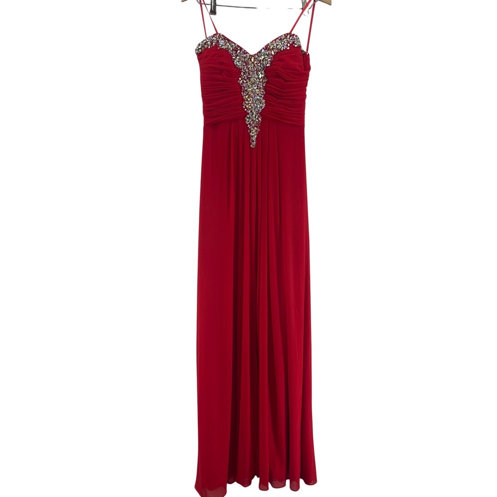 Blondie Nites‎ by Stacy Sklar Red Jeweled Sweetheart Empire Waist Prom Dress 7